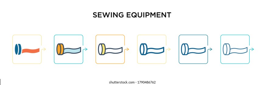 Sewing equipment vector icon in 6 different modern styles. Black, two colored sewing equipment icons designed in filled, outline, line and stroke style. Vector illustration can be used for web, 