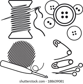Sewing equipment. Vector illustrations.