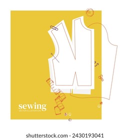 Sewing fashionable clothes. Constructing a pattern for sewing. Take measurements. Tailoring to order. Vector illustration for background design, packaging, banner