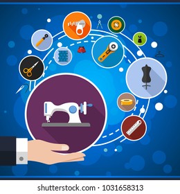 Sewing flat icon concept. Vector illustration. Element template for design.