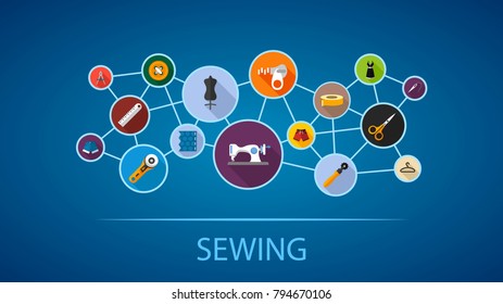 Sewing flat icon concept. Vector illustration. Element template for design.