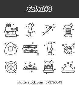 Sewing flat icons set