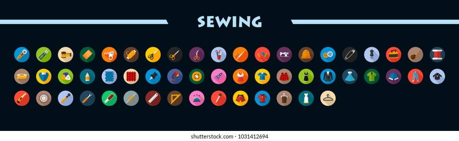 Sewing flat icons set. Vector illustration.