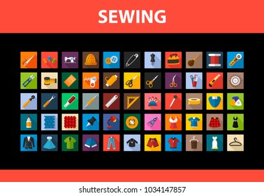 Sewing flat icons set. Vector illustration.