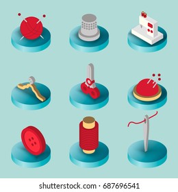 Sewing Flat Isometric Icons