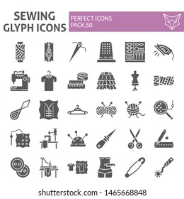 Sewing glyph icon set, tailor symbols collection, vector sketches, logo illustrations, dressmaking signs solid pictograms package isolated on white background, eps 10.