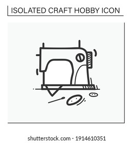 Sewing hand draw icon.Vintage sewing machine.Handmade fashion activity. Relaxed hobby concept. Isolated sketch vector illustration