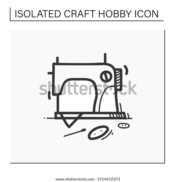 Sewing hand draw icon.Vintage sewing\
machine.Handmade fashion activity. Relaxed hobby concept. Isolated\
sketch vector\
illustration