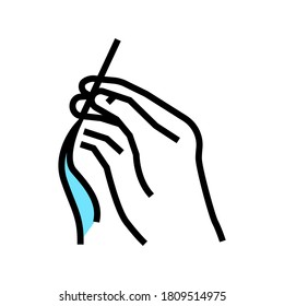 sewing hand holding needle with thread color icon vector. sewing hand holding needle with thread sign. isolated symbol illustration