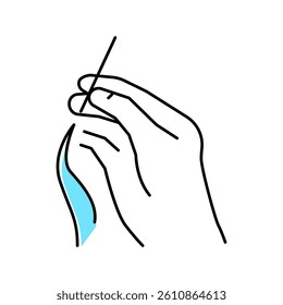 sewing hand holding needle with thread color icon vector. sewing hand holding needle with thread sign. isolated symbol illustration