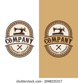 Sewing Handcrafting Emblem Badge Stamp Label for Tailor Artisan Handyman Craftsman Workman Master Merchant Business Brand Company Shop in Vintage Retro Hipster Old Style Logo Design Template.