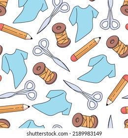 Nähen von handgefertigten Nadeln nahtlose Muster für die bedruckte Cover-Umgebung, handgezeichnet, handgezeichnet, abstrakte grafische Design-Illustration