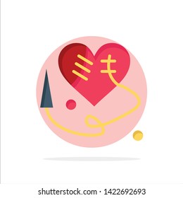 Sewing Heart, Broken Heart, Heart,  Abstract Circle Background Flat color Icon