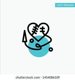 Sewing Heart, Broken Heart, Heart,  turquoise highlight circle point Vector icon