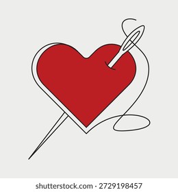 Sewing Heart Design Logo. Vector Illustration EPS 10.