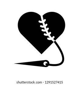 Sewing heart vector, Valentine and love related solid style icon