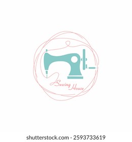 A sewing house logo with a combination of sewing machines and coiled threads