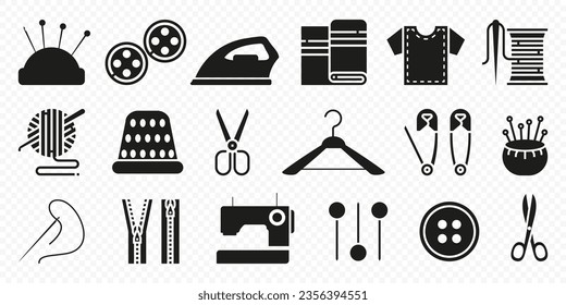 Costando colección de iconos. Conjunto de iconos relacionados con la costura negra. Iconos de costura y de costura