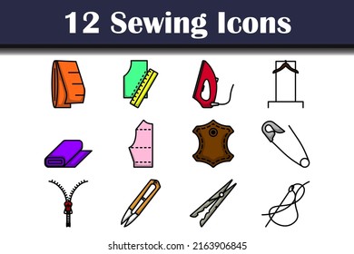 Sewing Icon Set. Editable Bold Outline With Color Fill Design. Vector Illustration.