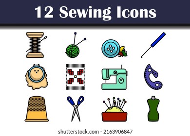 Sewing Icon Set. Editable Bold Outline With Color Fill Design. Vector Illustration.