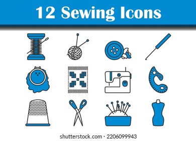 Sewing Icon Set. Editable Bold Outline With Color Fill Design. Vector Illustration.