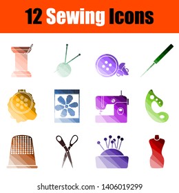 Sewing Icon Set. Flat Color Ladder Design. Vector Illustration.