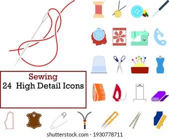 Sewing Icon Set. Flat Design. Fully editable vector illustration. Text expanded.