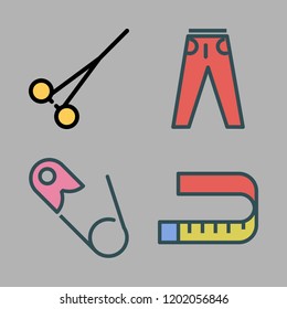 sewing icon set. vector set about measuring tape, safety pin, scissors and jeans icons set.