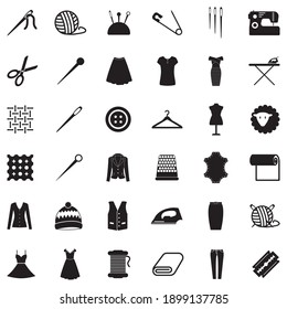 Sewing Icons. Black Flat Design. Vector Illustration.