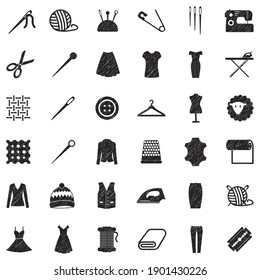 Sewing Icons. Black Scribble Design. Vector Illustration.