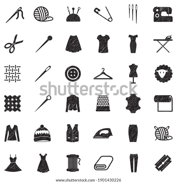 Sewing\
Icons. Black Scribble Design. Vector\
Illustration.