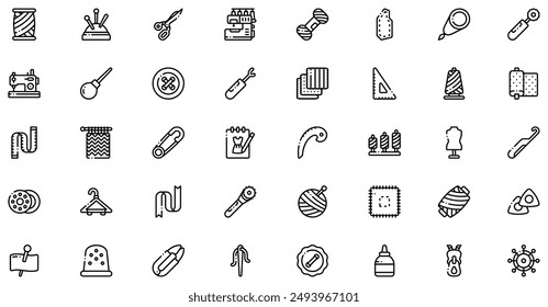 Sewing icons collection is a vector illustration with editable stroke, offering versatility and customization. Perfect for various design needs, it includes high-quality graphics 