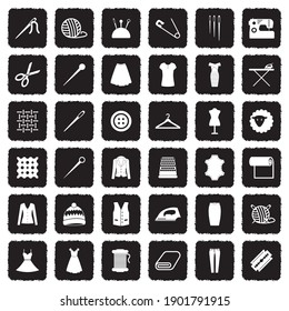 Sewing Icons. Grunge Black Flat Design. Vector Illustration.