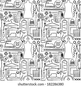 Sewing icons hand drawn seamless pattern background