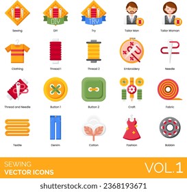 Sewing Icons Including vector, needle, sewing, thread, sew, icon, pin, needlework, tailor, fabric, fashion, equipment, machine, thimble, textile, tailoring, cloth, hanger, dummy, yarn, craft, iron