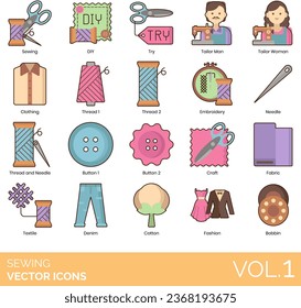 Sewing Icons Including vector; needle; sewing; thread; icon; sew; needlework; pin; fabric; tailor; fashion; equipment; dummy; machine; set; textile; thimble; thin; cloth; craft; hanger; iron