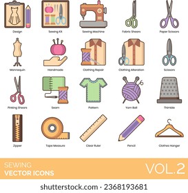 Sewing Icons Including vector; needle; sewing; thread; icon; sew; needlework; pin; fabric; tailor; fashion; equipment; dummy; machine; set; textile; thimble; thin; cloth; craft; hanger; iron