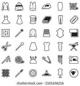 Sewing Icons. Line With Fill Design. Vector Illustration.