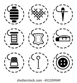Sewing icons in line style. Set of nine vector icons.