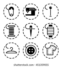 Sewing icons in line style. Set of nine vector icons.