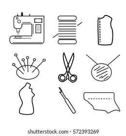 sewing icons linear sewing business black and white