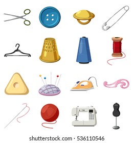 Sewing Icons Set. Cartoon Illustration Of 16 Sewing Vector Icons For Web