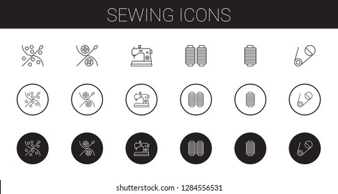 sewing icons set. Collection of sewing with sewing machine, thread, safety pin. Editable and scalable sewing icons.