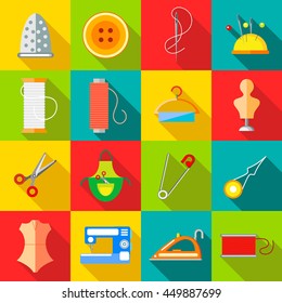 Sewing Icons Set Flat Style Vector Stock Vector (Royalty Free ...