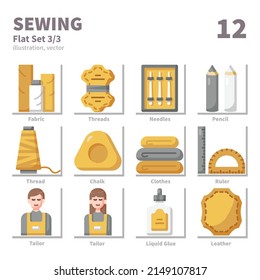 Sewing icons set, Flat, vector and illustration set 3