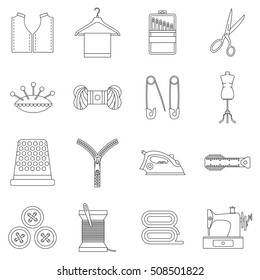 Sewing icons set. Outline illustration of 16 sewing travel vector icons for web