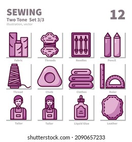 Sewing icons set, Two Tone, vector and illustration set 3