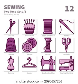 Conjunto de iconos de costura, dos tonos, vector e ilustración 1