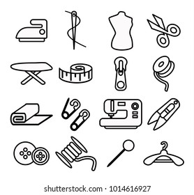 sewing icons set vector outline