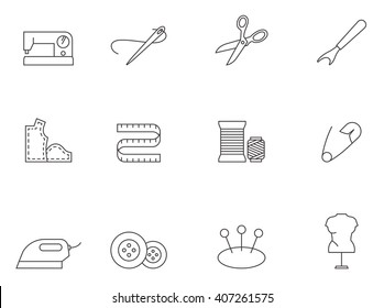 Sewing icons in thin outlines. 